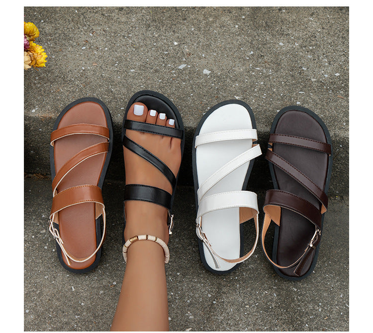 One-line Flat For Outdoors Casual Sandals Women's Shoes Sandals Plus Size Beach - Next Gen Retail Store